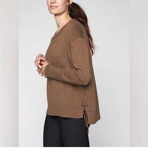 ATHLETA Nopa Brown Sweater 100% Merino Wool Braided Tie Sweater
